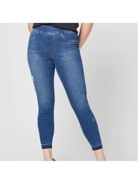 #40 Spanx Blue Cropped Ankle Jeans Medium Wash Distressed  XS | 0338